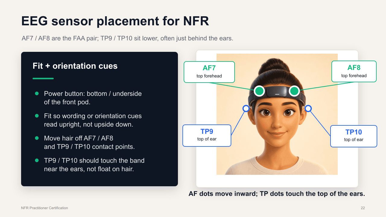 Muse Athena sensor placement diagram showing AF7, AF8, TP9, and TP10 contact points