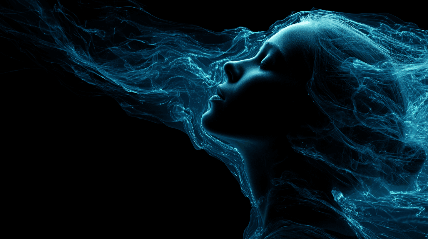 Electric-blue figure representing coherence breathing